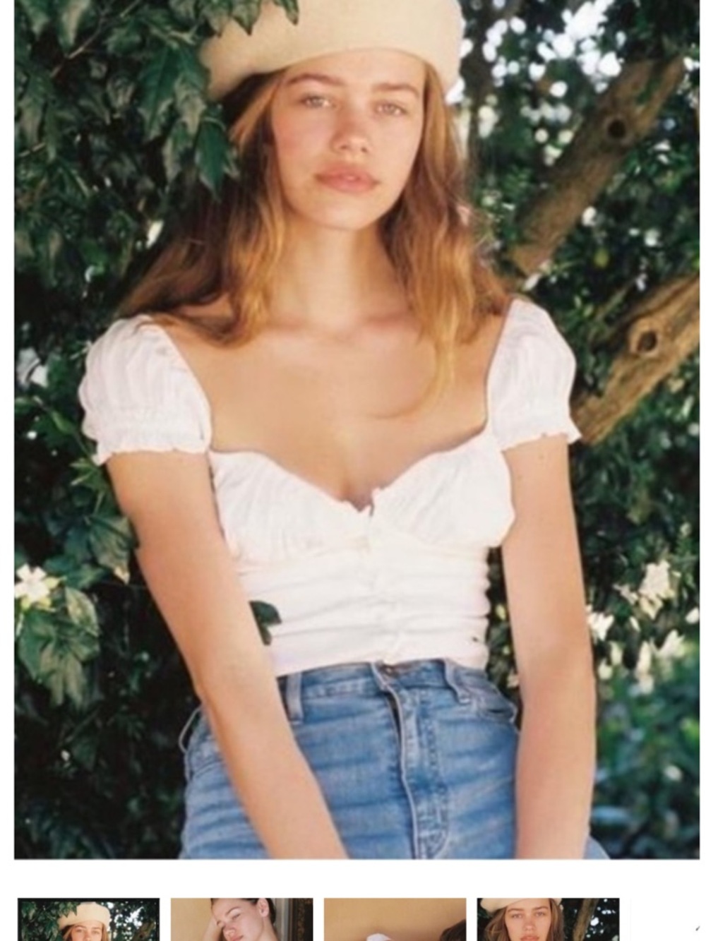 With Jean White Puff-Sleeve Sweetheart Crop Top